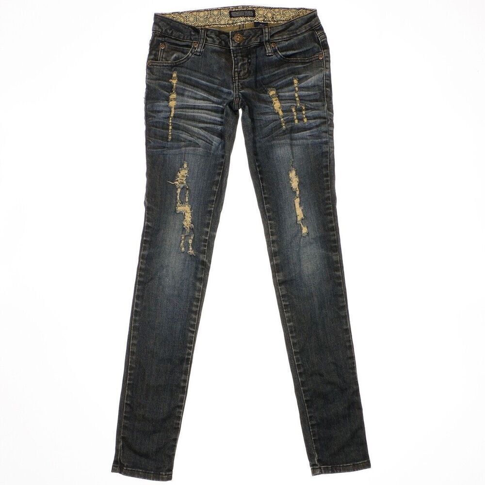 Zana Di Jeans Womens Size 0 Blue Distressed Skinny Embellished Sequin 26 x 31